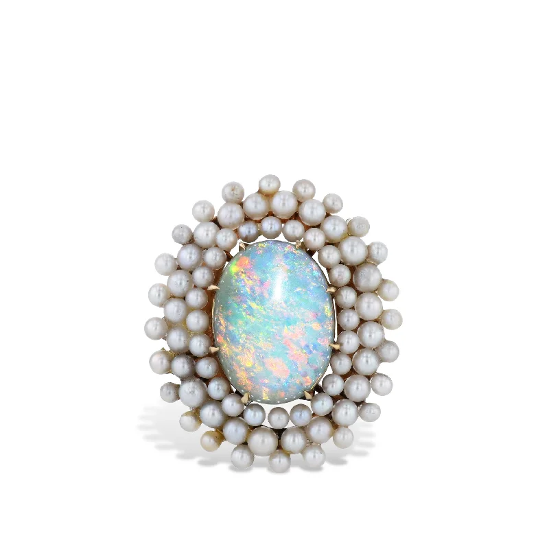 women’s multi-stone rings-Natural Australian Opal Pearl Yellow Gold Estate Ring