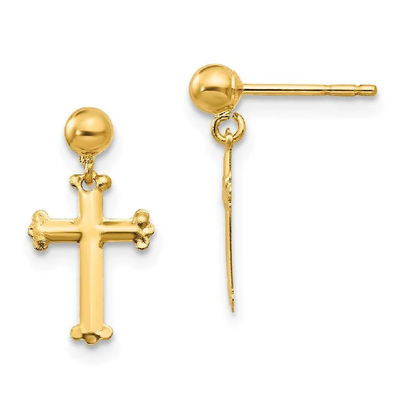 women’s drop earrings-Madi K Kid's 14k  Cross Dangle Post Earrings