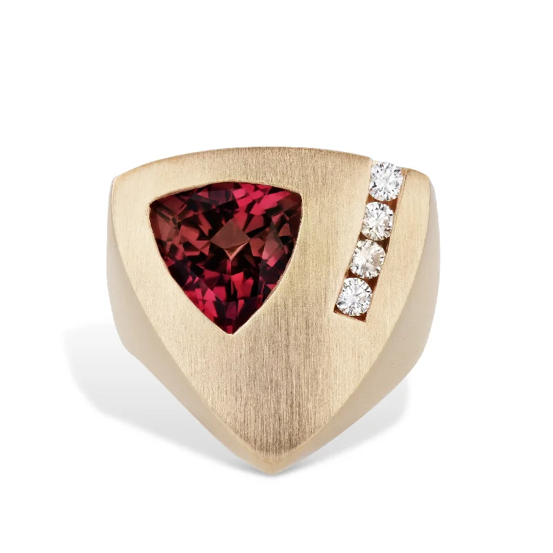 women’s unique rings-Gauthier Pink Tourmaline Diamond Yellow Gold Estate Ring