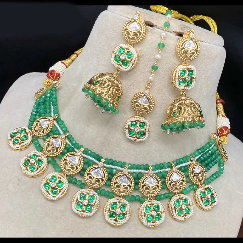 women’s adjustable necklaces-Amoliya Jewels Gold Plated Polki Kundan Stone And Pearls Necklace Set