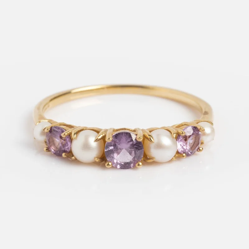 women’s large statement rings-Solid Gold 2024 June Capsule Classic Alexandrite and Pearl Band