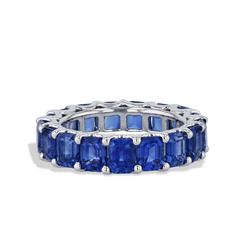 women’s diamond rings for women-Sapphire 18K White Gold Eternity Band Ring