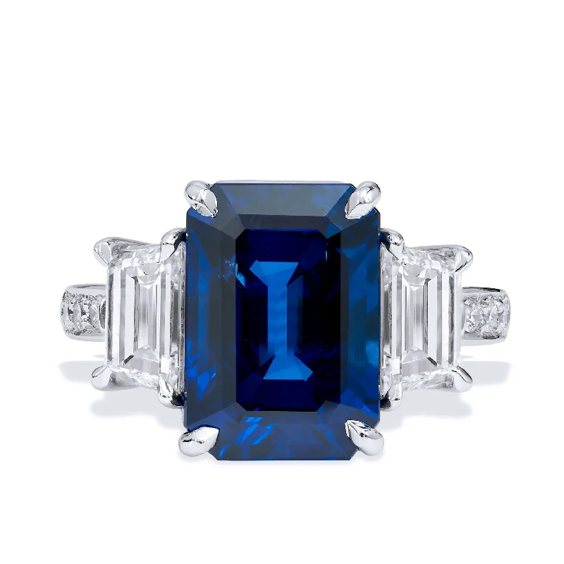 women’s elegant rings-Madagascar Royal Blue Sapphire Diamond Platinum Ring