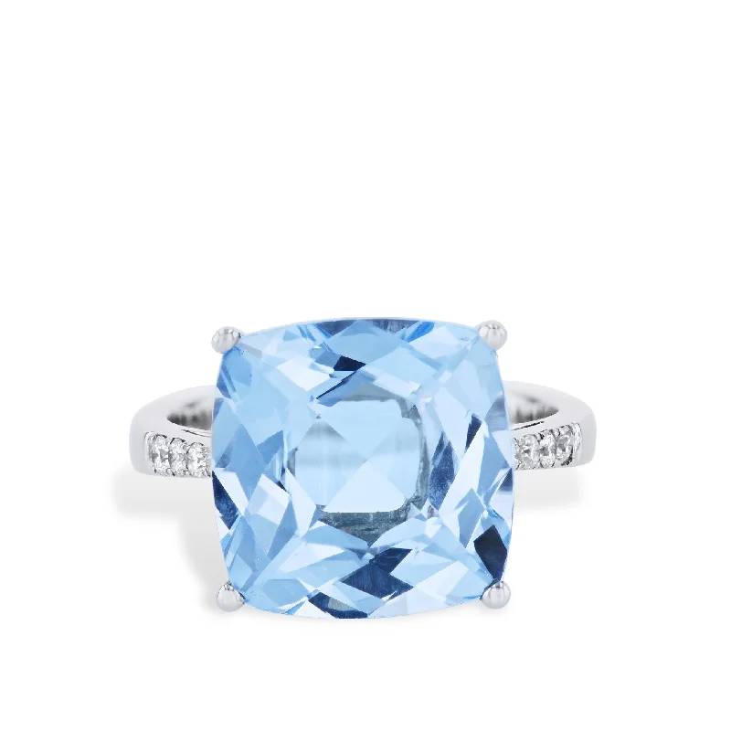 women’s stackable rings-Blue Topaz White Gold Diamond Pave Ring