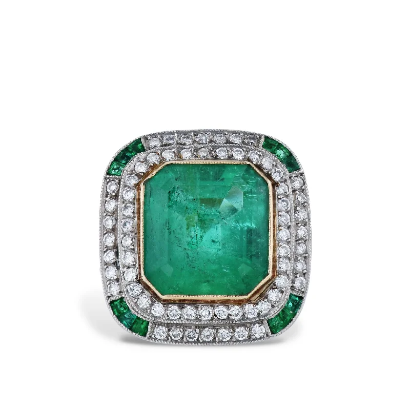 women’s silver engagement rings-7.44 Carat Colombian Emerald Gold & Platinum Cocktail Ring