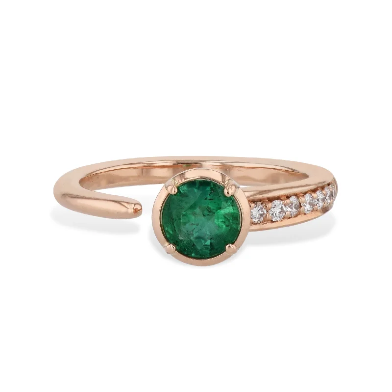 women’s colorful gemstone rings-Zambian Emerald and Pave Diamond Open Ring