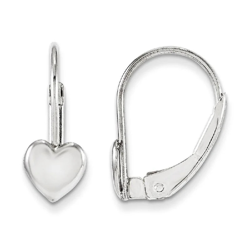 women’s unique earrings-Madi K Kid's 14k White Gold  Heart Leverback Earrings