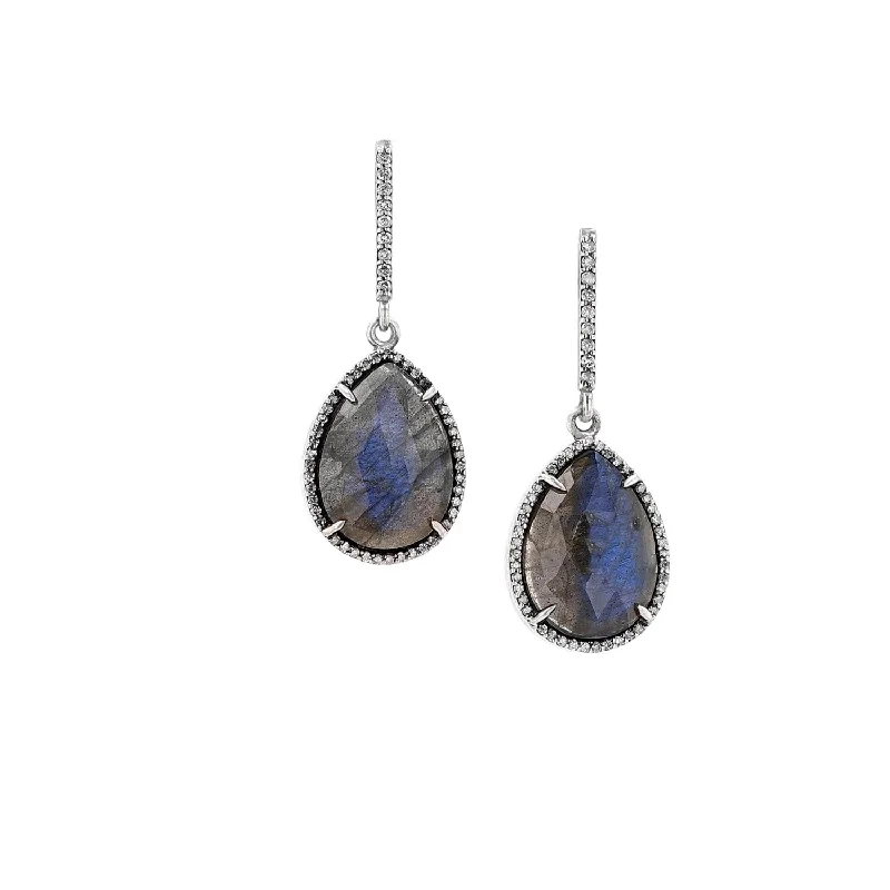 women’s small hoop earrings-Labradorite Teardrop Earrings with Diamonds  E0000228