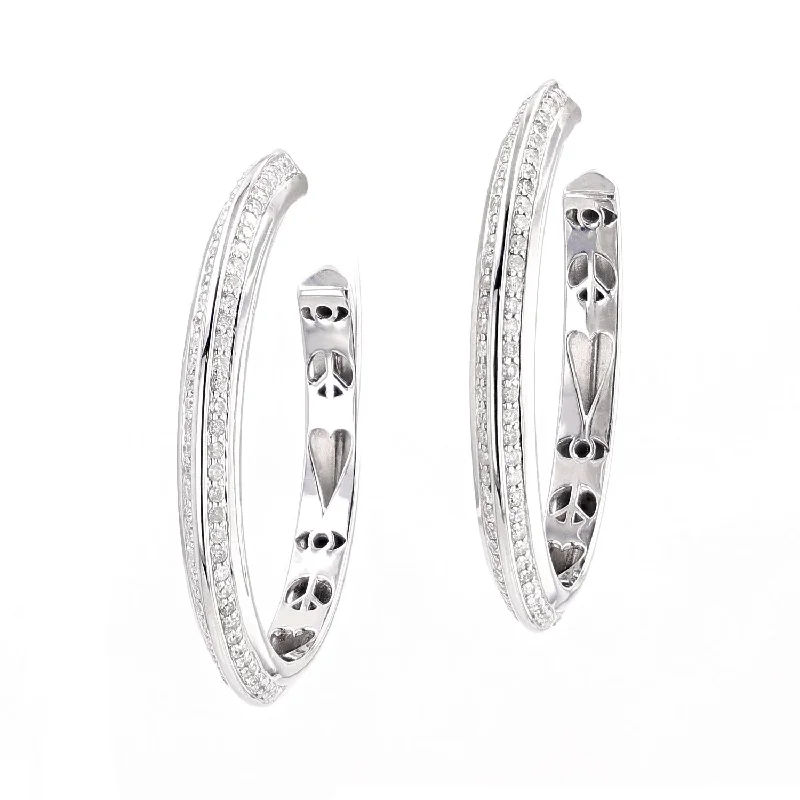 women’s infinity earrings-Knife Edge Silver & Diamond Hoop with Gallery Earrings - 40mm  E0000649