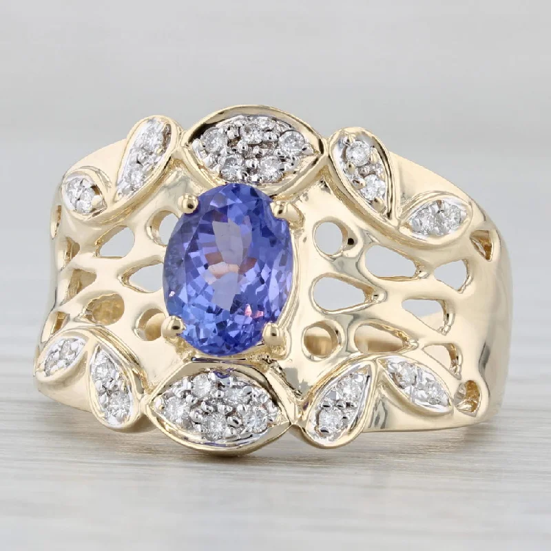 women’s luxury engagement rings-1.40ctw Tanzanite Diamond Ring 14k Yellow Gold Size 9 Cocktail