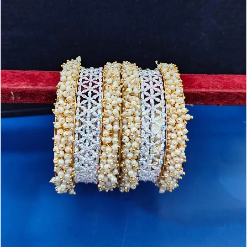 women’s diamond bracelets for women-Pooja Bangles  Austrian Stone And  Pearls Bangle  Set