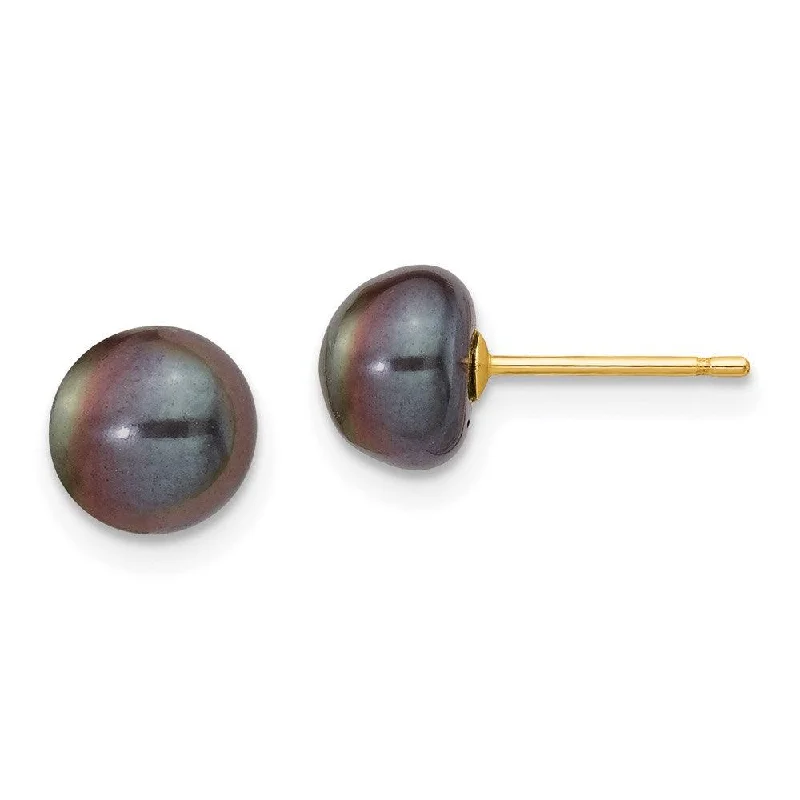 women’s vintage stud earrings-14k 7-8mm Black Button FW Cultured Pearl Stud Post Earrings