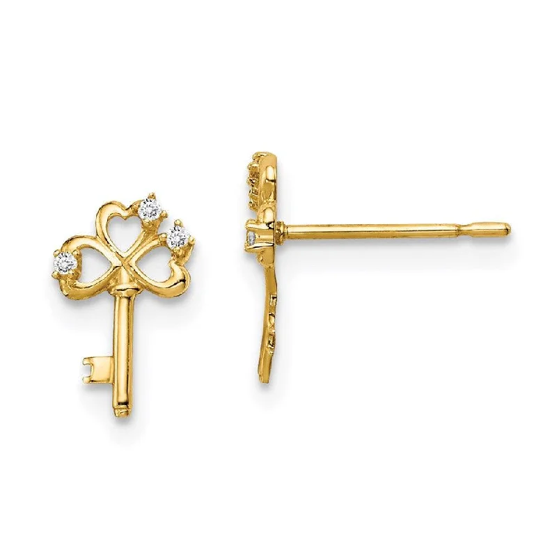 women’s luxurious stud earrings-Madi K Kid's 14k  CZ Key Post Earrings