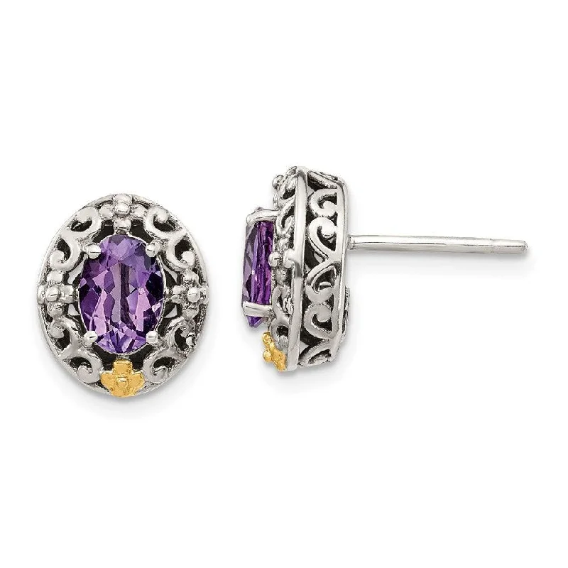 women’s twisted earrings-Sterling Silver w/ 14K Accent Amethyst Post Earrings