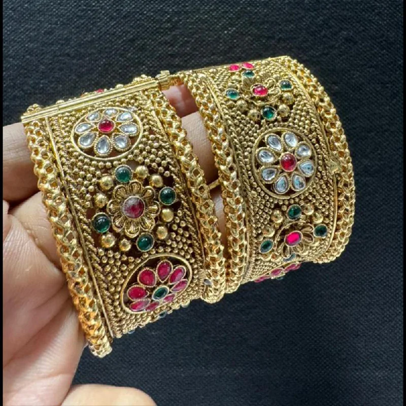 women’s trendy bangles-Manisha Jewellery Gold Plated Pota Stone Openable Bangles Set