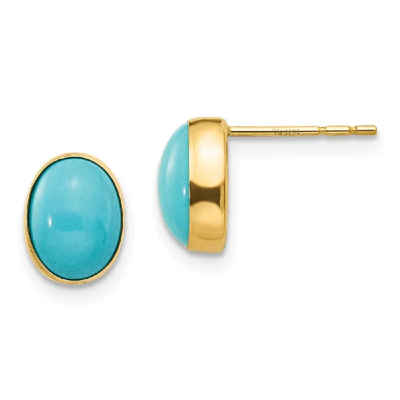 women’s luxury diamond earrings-Madi K Kid's 14k  Bezel Set Oval Turquoise Post Earrings