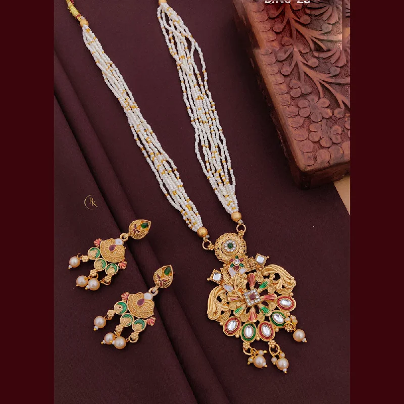 women’s diamond chain necklaces-Akruti Collection Gold Plated Pota Stone And Pearls Long Necklace Set