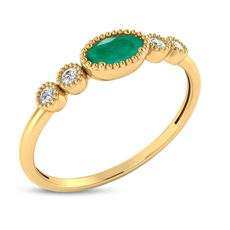 women’s engagement rings with baguette diamonds-YELLOW GOLD EMERALD AND DIAMOND RING