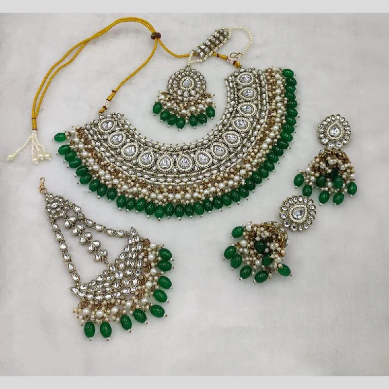 women’s gold chain necklaces-Manisha Jewellery Gold Plated Kundan Stone And Beads Necklace Set