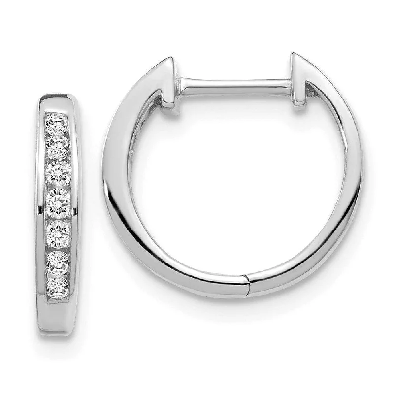 women’s casual earrings-14K White Gold Diamond Hinged Hoop Earrings