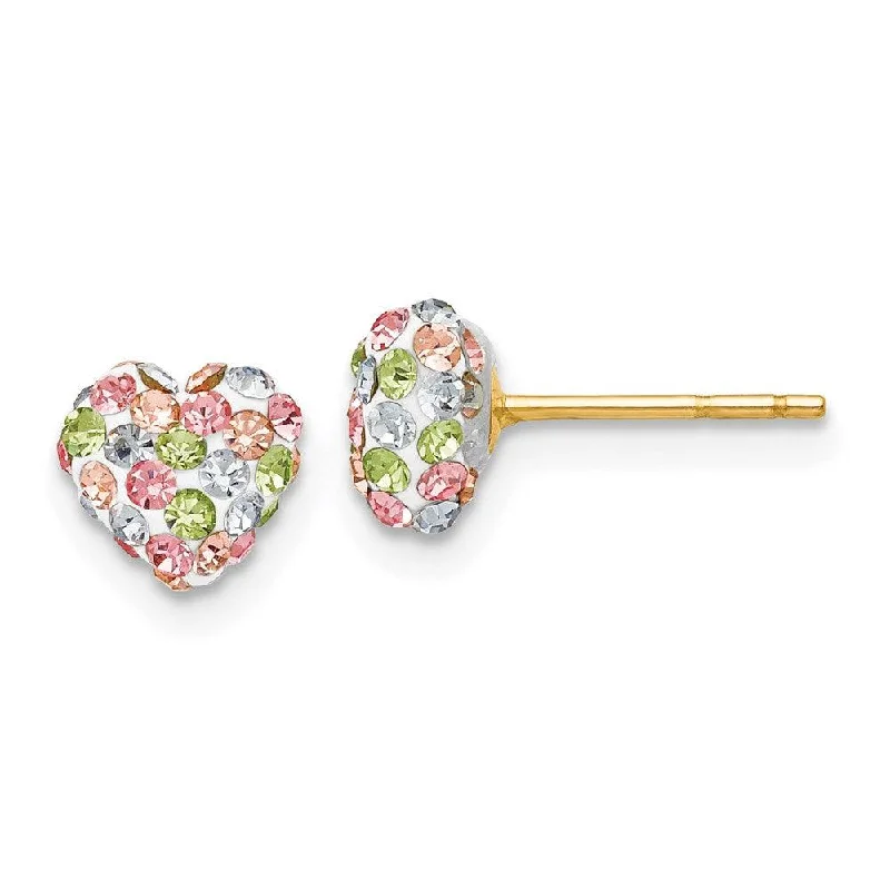 women’s delicate earrings-14k Pastel Multi-colored Crystal 6mm Heart Post Earrings