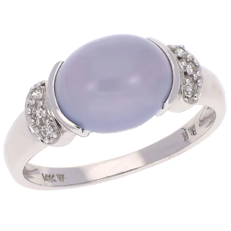 women’s affordable platinum engagement rings-14K White Gold Chalcedony and Diamond Ring