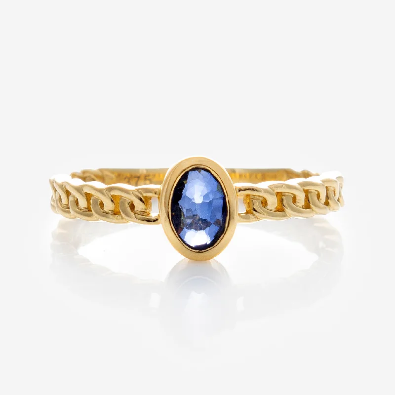 women’s custom gold rings-Solid Gold Blue Sapphire Chain Link Ring