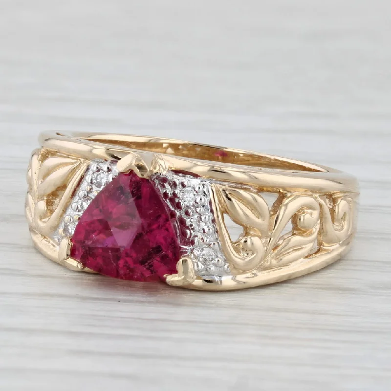 women’s oval sapphire engagement rings-2.02ctw Rubellite Tourmaline Diamond Ring 14k Yellow Gold Size 10 Floral Band