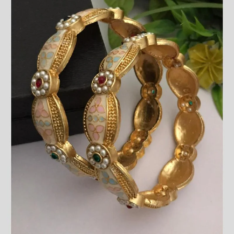 women’s engraved bangles-FS Collection Gold Plated Meenakari Bangle Set