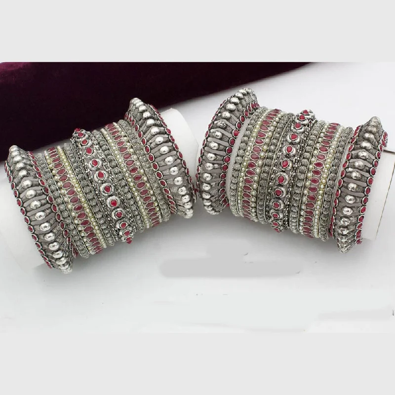 women’s handcrafted bracelets-Kavita Art Oxidised Plated Pota Stone Bangles Set