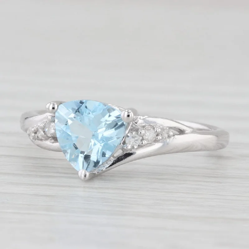 women’s platinum diamond engagement rings-1.46ctw Trillion Blue Topaz Diamond Ring 10k White Gold Size 7.5 Bypass