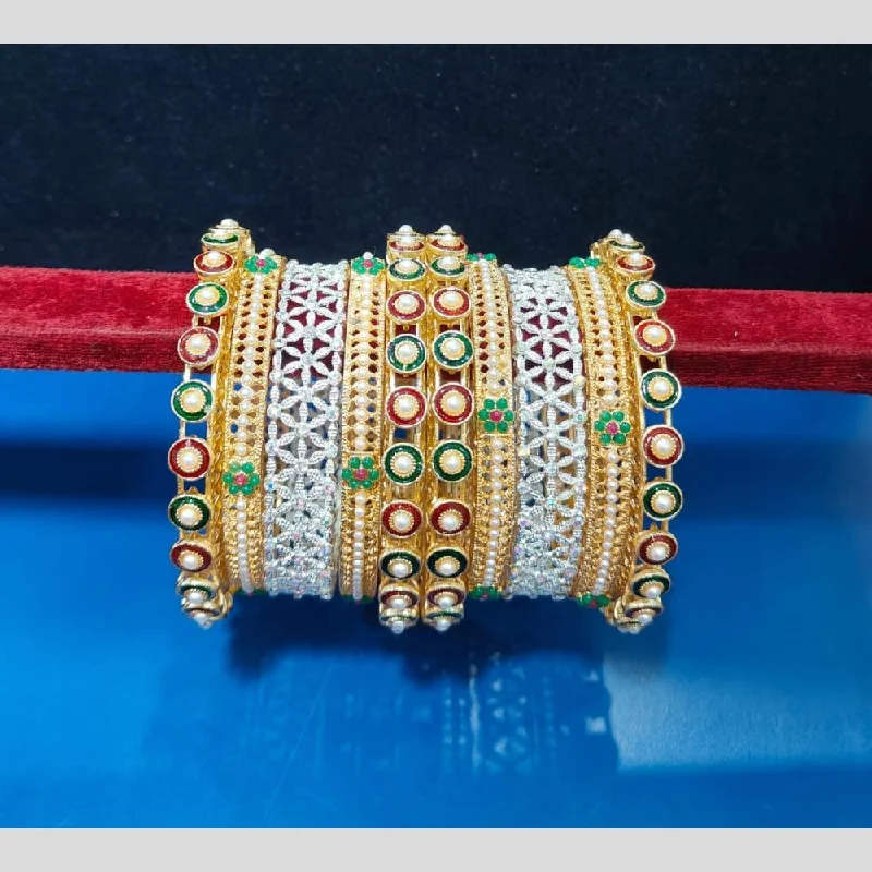 women’s antique bangles-Pooja Bangles  Austrian Stone And  Pearls Bangle  Set