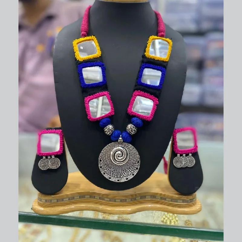 women’s precious stone necklaces-Manisha Jewellery Oxidised Plated Mirror And Ghungroo Necklace Set