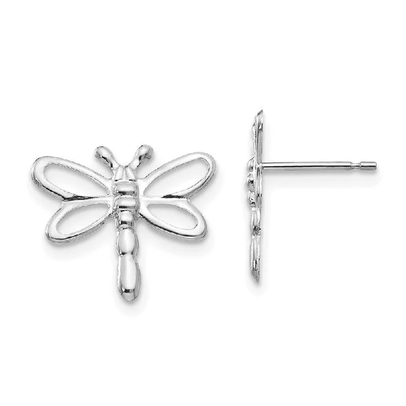 women’s sterling silver drop earrings-Madi K Kid's 14k White Gold  Polished Dragonfly Earrings