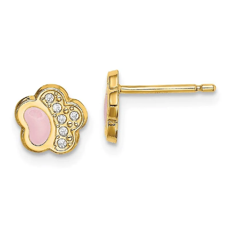 women’s vintage stud earrings-Madi K Kid's 14k  CZ Pink Enamel Paw Post Earrings