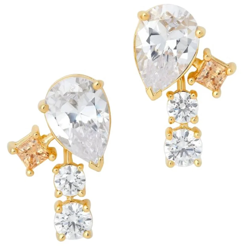 women’s chic earrings-Swarovski Women's Earrings - Film PC Gold Tone and Czech White Crystal Drop | 5572835