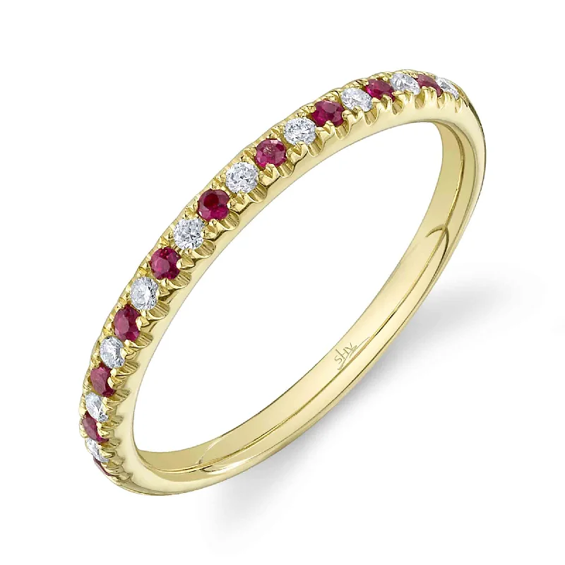 women’s three-stone rings-14kt Yellow Gold Lady's Band with 0.10ct TW Diamond & 0.10ct Ruby Band Sz.6