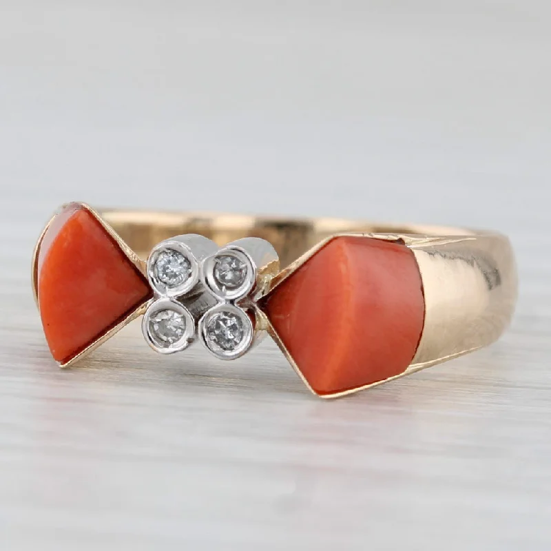 women’s unique solitaire engagement rings-Coral Diamond Ring 14k Yellow Gold Size 8.25 Vintage Abstract