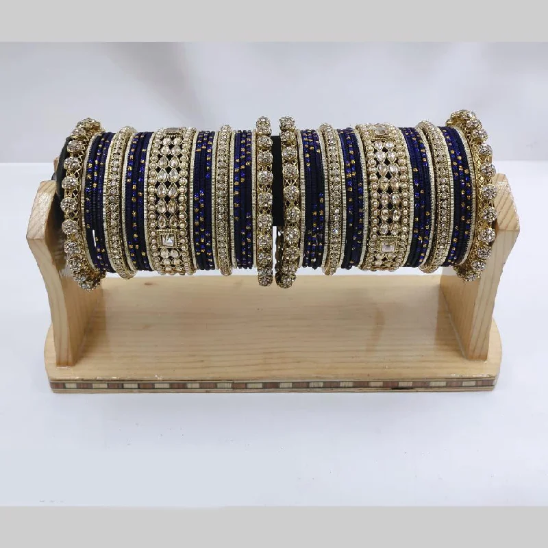 women’s silver and gold bracelets-Pooja Bangles Gold Plated Crystal And Austrian Stone Pearls Bangles Set