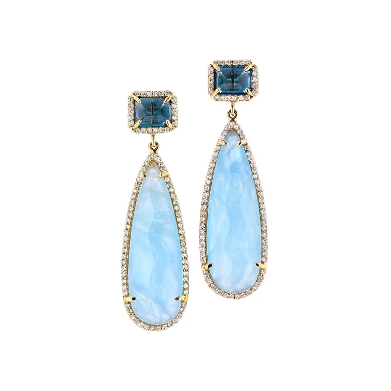 women’s hoop earrings for women-14k Aquamarine and London Blue Topaz Double Drop Earrings  EG000148