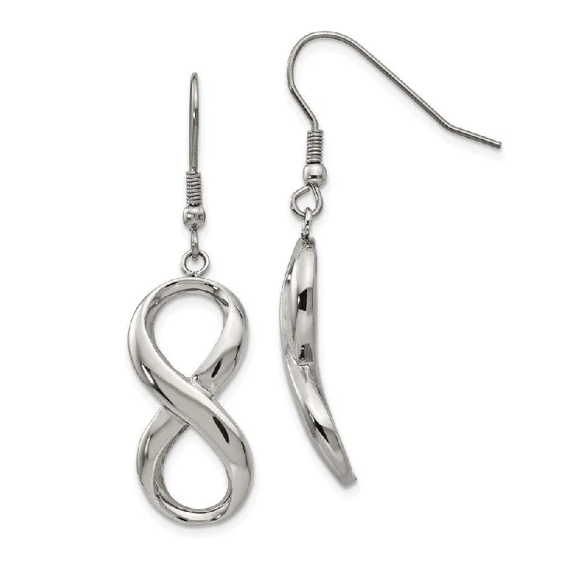 women’s cute earrings-Stainless Steel Polished Infinity Symbol Shepherd Hook Earrings