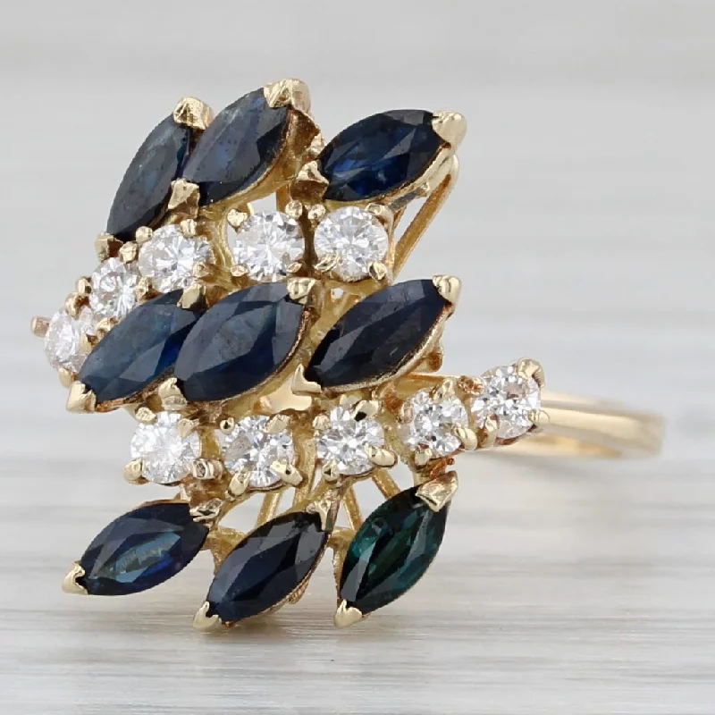 women’s vintage sapphire engagement rings-2.40ctw Blue Sapphire Diamond Ring 14k Yellow Gold Size 6.5 Cocktail