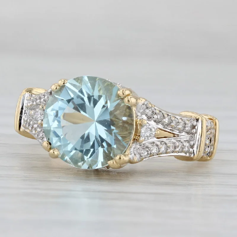 women’s floral engagement rings-3.50ctw Aquamarine Diamond Ring 18k Yellow Gold Size 7.25