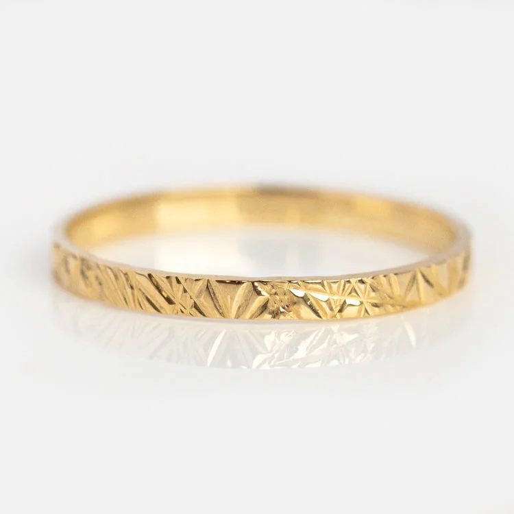 women’s three-stone rings-Solid Gold Etched Band Ring