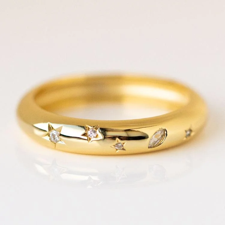 women’s classic gold rings-Star Crossed Celestial Dome Ring