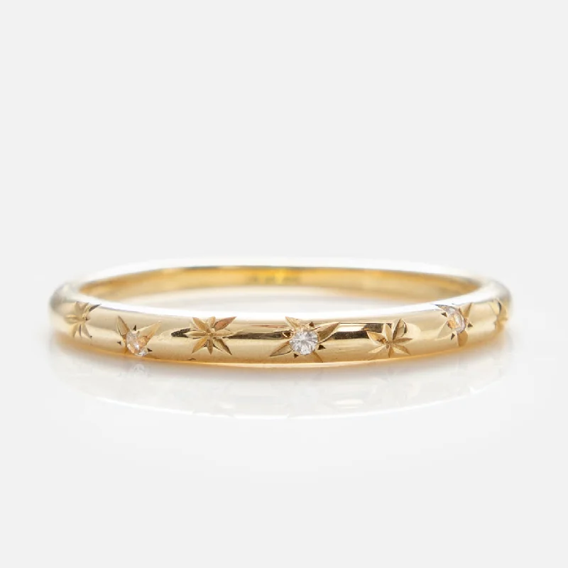 women’s luxury wedding rings-Solid Gold Starry White Sapphire Band