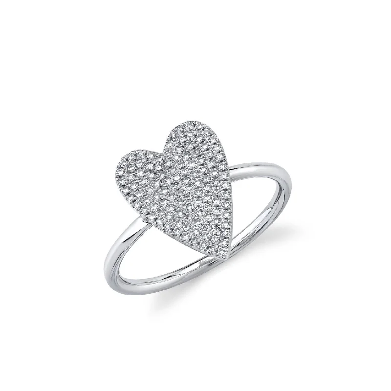 women’s diamond stackable rings-White Gold Pave Diamond Heart Ring