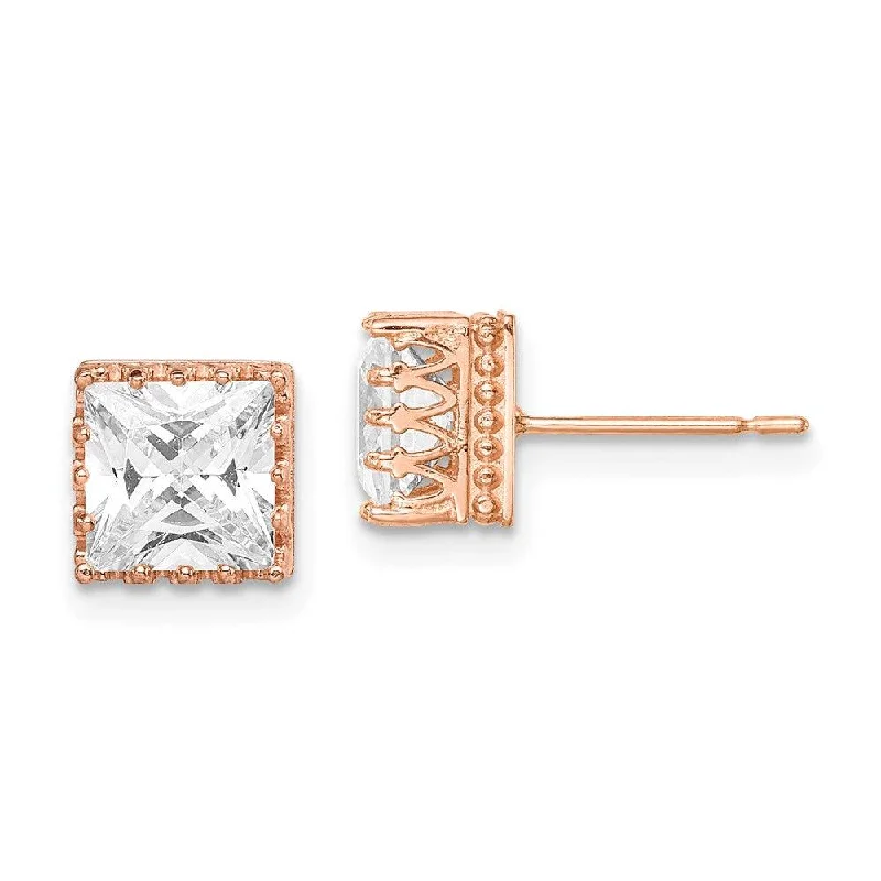 women’s sapphire earrings-10k Tiara Collection 7mm Rose Gold Polished Square CZ Earrings