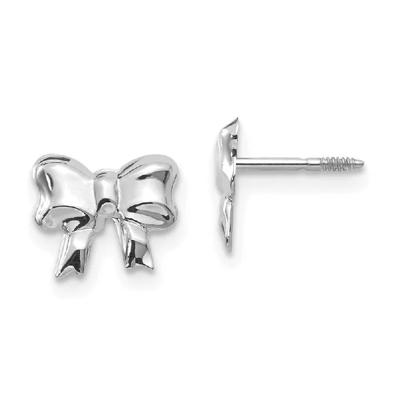 women’s geometric drop earrings-Madi K Kid's 14k White Gold  Rhodium-plated Bow Screwback Post Earrings