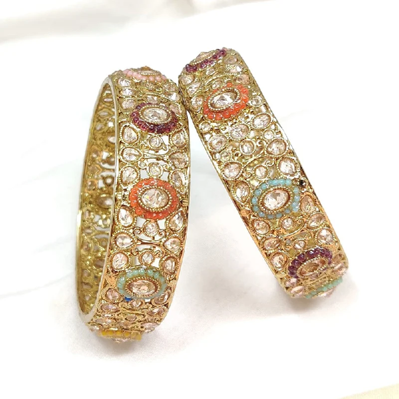 women’s wedding bangles-JCM Jewellery Gold Plated Crystal Stone And Pearls Bangles Set